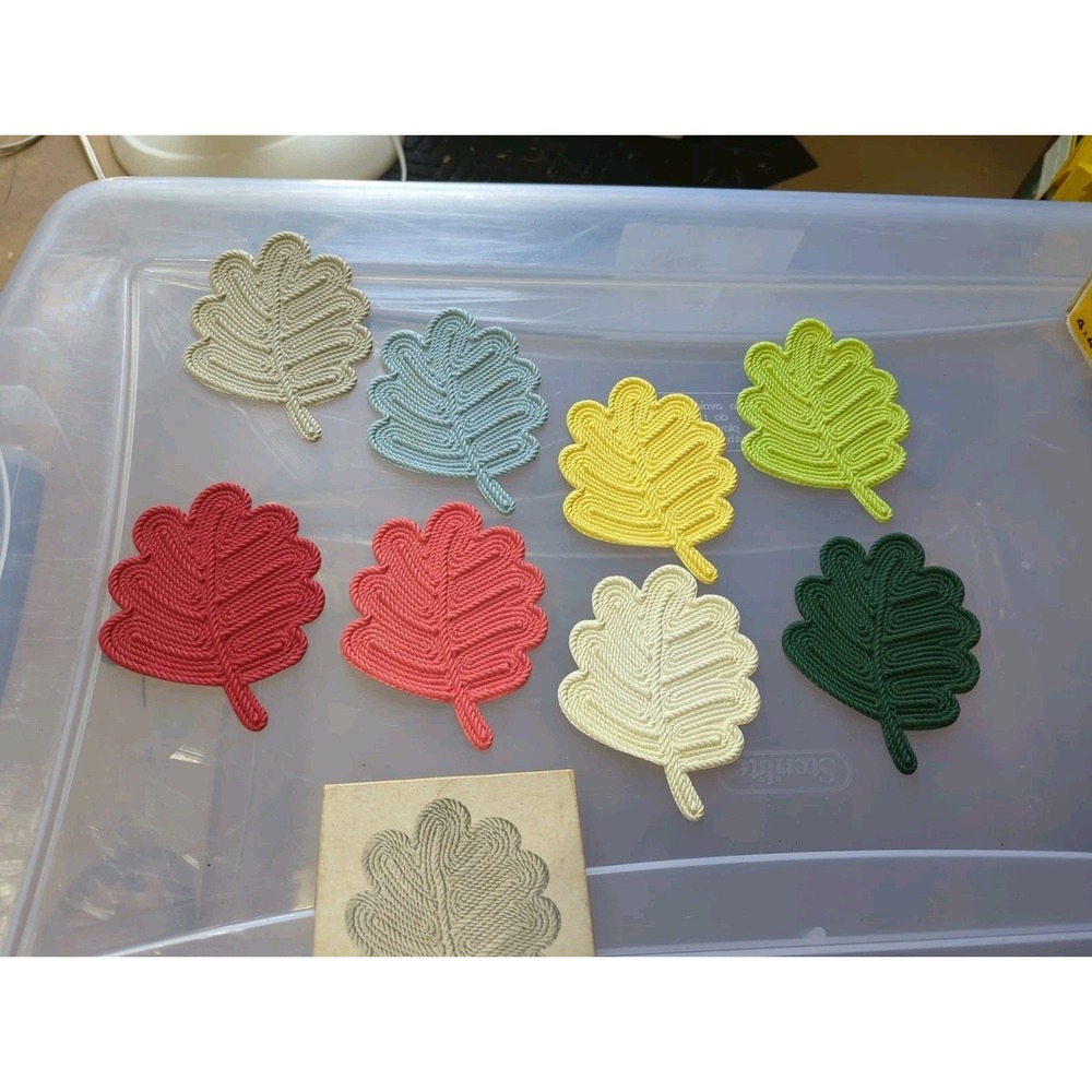 8 Vintage Mid Century Plastimat Flamingo Leaf  Coasters In Box 1950's